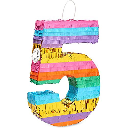 Rainbow Pinata for Kids Birthday Party Small Number 5 -11.6 x 16.5 x 3 In-