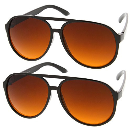 Retro Large Blue Blocking Lens Aviator Sunglasses 60mm -2-Pack  Black-Orange-