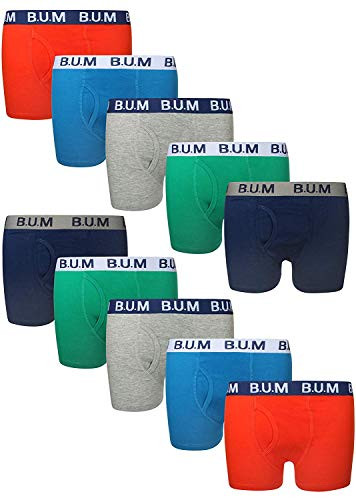 B.U.M. Equipment Boys Underwear - Cotton Boxer Briefs -10 Pack- Size Small - 6-7 Solid Asst