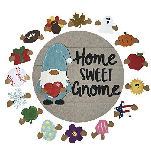 Gnome Door Hanger Seasonal Welcome Sign with Interchangeable Holiday Pieces for Front Door Porch Changeable Handmade Hanging Sign Housewarming Gifts for All Seasons Mother's Day Decoration -B- Gnome Door Hanger Seasonal Welcome Sign with Interchangeable Holiday Pieces for Front Door Porch Changeable Handmade Hanging Sign Housewarming Gifts for All Seasons Mother's Day Decoration -B-