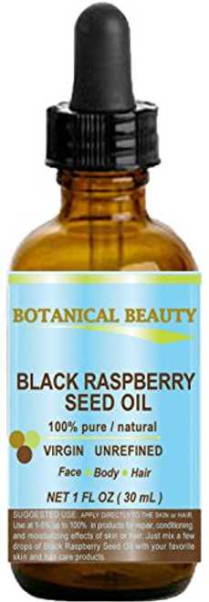 BLACK RASPBERRY SEED OIL. 100 percent Pure - Natural - Undiluted - Virgin - Unrefined - Cold Pressed Carrier oil. 1 Fl.oz.- 30 ml. For Skin Hair Lip and Nail Care. "One of the highest antioxidants rich in vitamin A and E Omega 3 6 and 9 Essential Fatty