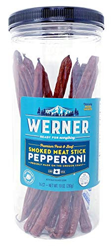 Werner Smoked Pepperoni Meat Stick Jar  14 Count Meat Sticks 10 Ounces -Pepperoni-