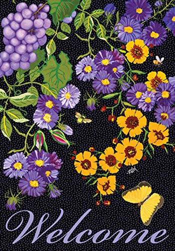 Toland Home Garden Butterfly Vineyard 28 x 40 Inch Decorative Spring Summer Flower Grape Vine Welcome House Flag