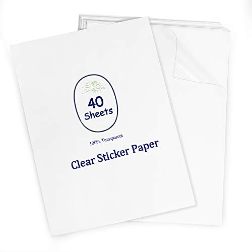 Printable Transparent Sticker Paper - 8.5" X 11" Blank Custom Label Sticker Sheets - 40 Clear Sheets - for Inkjet Printers