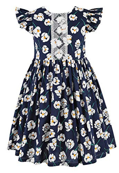 Girl Sweet Strawberry Floral Sleeveless Dress Cotton Kids Sundress Casual Dresses -5T Navy- Girl Sweet Strawberry Floral Sleeveless Dress Cotton Kids Sundress Casual Dresses -5T Navy-