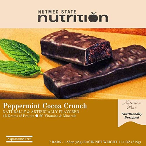 MedTeam Peppermint Cocoa Crunch Bar -7 bars of 1.6 oz net 11.1 oz- - High Protein Peppermint Cocoa Crunch Bar