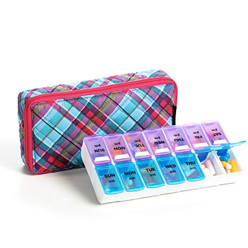 AM PM Pill Organizer Case Weekly Vitamin Organizer Boxes 2 Times a Day Large Pill Box -Pink-