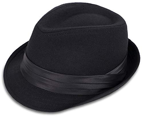 Simplicity Fedora Hats for Men Unisex Short Brim Structured Gangster Trilby Felt Fedora Hat for Women Black