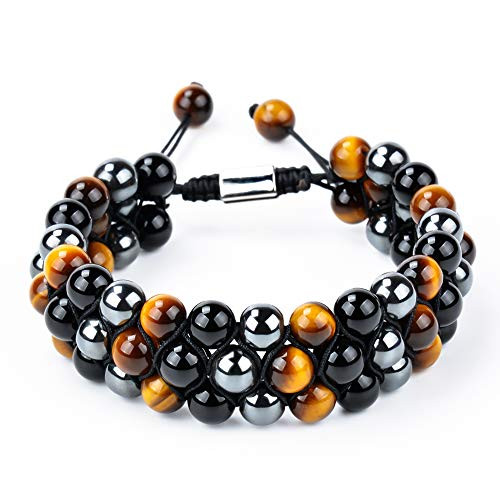 Lava Rock Bracelet Bead Bracelet -8MM Tiger Eye Bracelet Essential Oil Diffuser Healing Natural Stone Bead Bracelet Adjustable Chakra Unisex Yoga 3 Layer Bracelets Purely Handmade