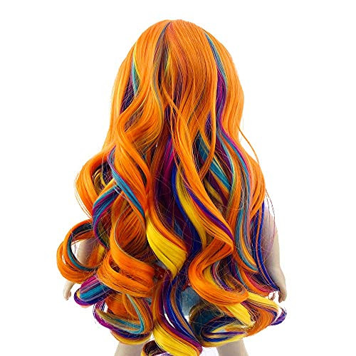 MUZI Wig Doll Hair Wig for 18" American Doll Rainbow Long Curly Doll Hair Wigs for 18'' Dolls -01-
