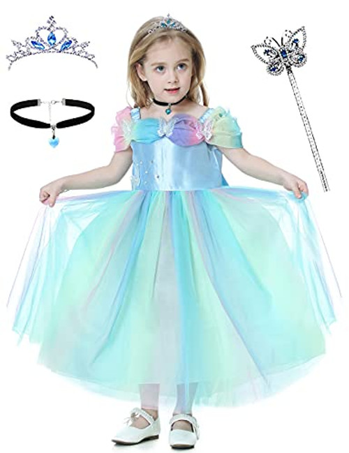 Cinderella Dress Princess Costume Butterfly Fairy Dresses for Toddler Girls Birthday ChristmasHalloween Party with CrownWand Accessories