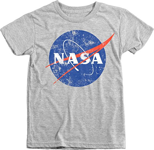 Trunk Candy Kids NASA Space Program Distressed Meatball Logo Tri-Blend T-Shirt -Heather White L-10-12--