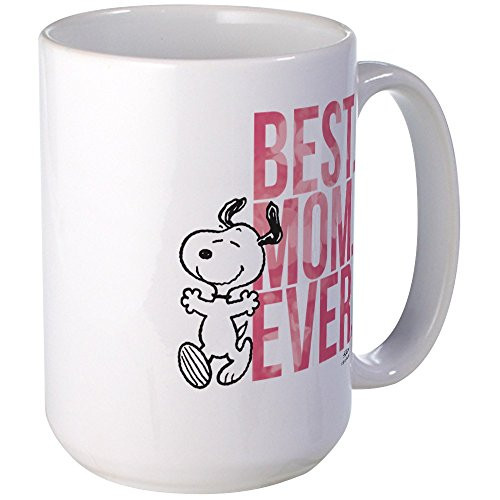 CafePress Snoopy Mug 15oz Coffee Mug - Microwave and Dishwasher Safe - Snoopy Best Mom Ever Large White