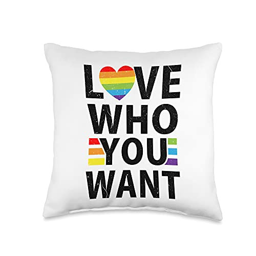 Gay Designs Proud Ally LGBT-Q Gifts Love Who You Want LGBT-Q Gay Pride Flag Proud Ally Rainbow Throw Pillow 16x16 Multicolor
