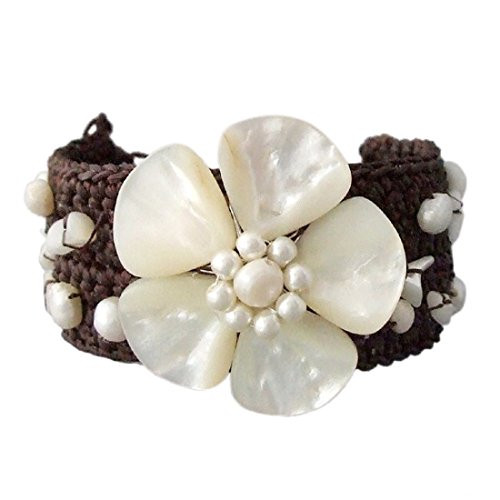 AeraVida White Mother of Pearl and Cultured Freshwater White Pearl Adjustable Wrist Pull Bracelet AeraVida White Mother of Pearl and Cultured Freshwater White Pearl Adjustable Wrist Pull Bracelet