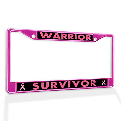 Fastasticdeals Metal Insert License Plate Frame Warrior Survivor B Weatherproof Car Accessories Hot Pink 2 Holes Solid Insert