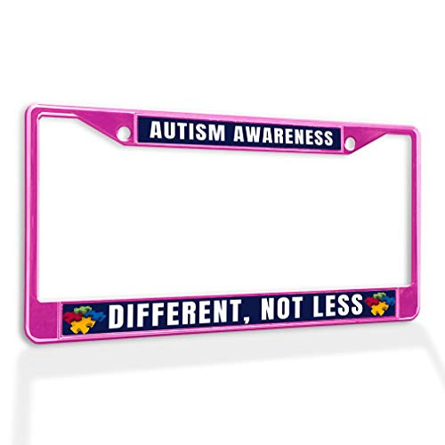 Fastasticdeals Metal Insert License Plate Frame Autism Awareness Different No Less B Weatherproof Car Accessories Hot Pink 2 Holes Solid Insert