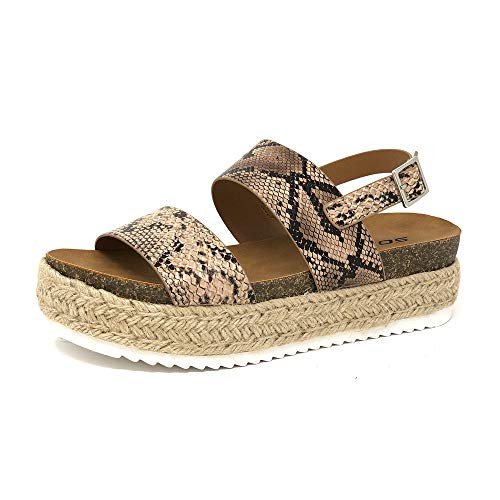 SODA Topic Women's Open Toe Ankle Strap Espadrille Sandal -7 M US Pyth Nat K-