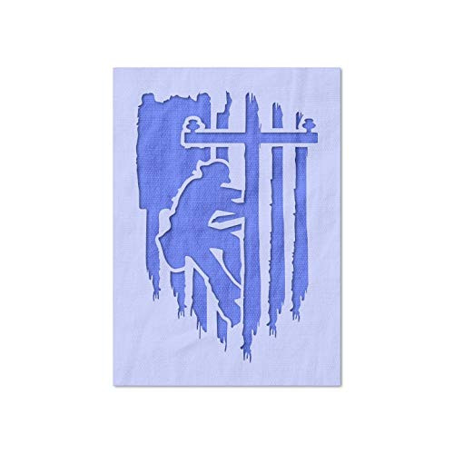 Stencil Stop Lineman with American Flag Stencil - Reusable for DIY Projects Painting Drawing Crafts - 14 Mil Mylar Plastic -8 x 12 inches-