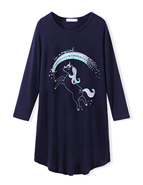 Arshiner Girls Unicorn Nightgowns Long Sleeve Nightdress Navy Blue Size 7-8 Arshiner Girls Unicorn Nightgowns Long Sleeve Nightdress Navy Blue Size 7-8