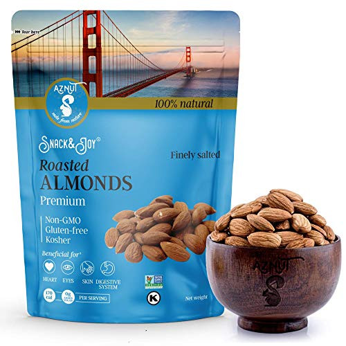 AZNUT Almonds Roasted Salted  100 percent Natural Premium Quality Lightly Salted Fresh Crunchy Non-GMO Project Certified Kosher Certified Resealable Bag 2 LB