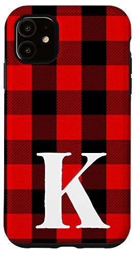 iPhone 11 Buffalo Plaid Personalized Monogram Initial Letter "K" Case