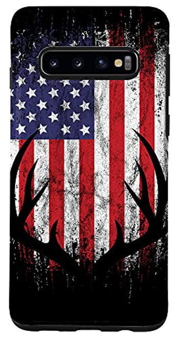 Galaxy S10 Deer Hunting American Flag Whitetail Buck Antlers Case