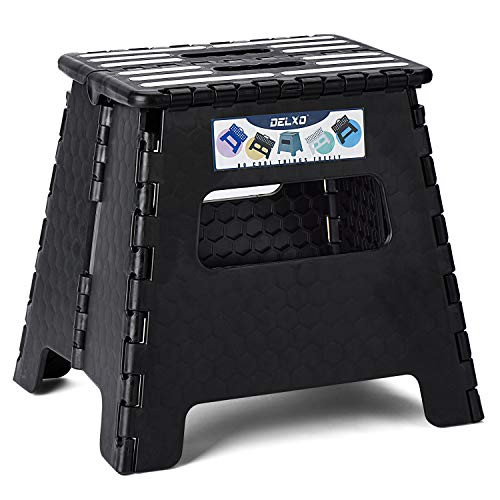 Delxo 13 Inch Folding Step Stool1 Pack Plastic Stool in BlackExtra-Thicken Kitchen Step StoolNon Slip 2021 Strengthen Plastic Stepping Stool for Kids  and  Adults