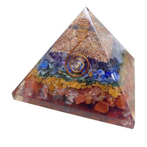 Spiritual Elementz Reiki Charged Chakra Healing 7 Chakra Orgone Pyramid -3 Inch- with Clear Crystal Gemstone Copper Metal -Seven Layers of Aura-