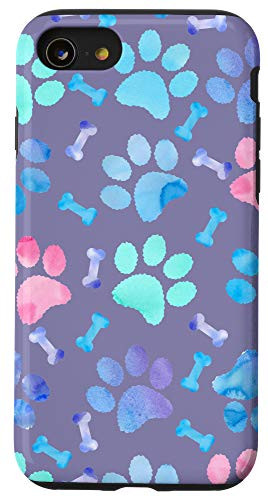 iPhone SE -2020- - 7 - 8 Paw Print Dog or Cat with cute colorful watercolor Pattern Case