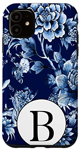 iPhone 11 Indigo Blue Chinoiserie Pattern Monogram Initial Letter "B" Case