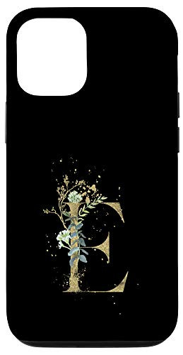 iPhone 12-12 Pro Modern Monogram Initial Letter E Floral Greenery Pattern Case