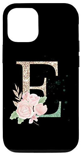 iPhone 12-12 Pro Modern Monogram Initial Letter E Peony Floral Pattern Design Case