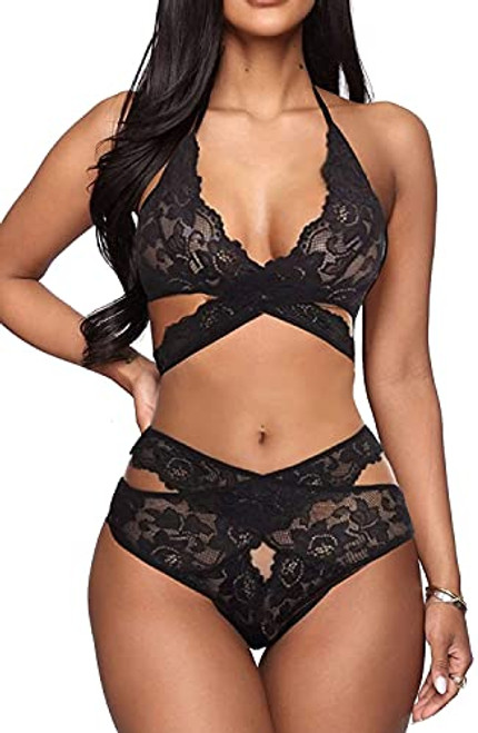 Donnalla Women Sexy Lingerie Set Two Piece Lace Bra and Panty Set Babydoll Sleepwear Black Medium Donnalla Women Sexy Lingerie Set Two Piece Lace Bra and Panty Set Babydoll Sleepwear Black Medium