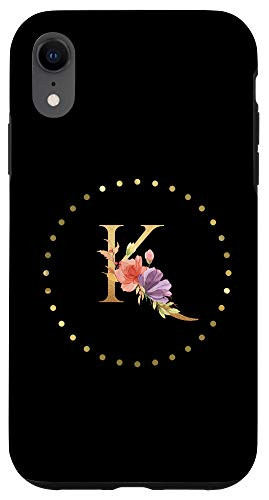 iPhone XR Modern Monogram Initial Letter K Floral Flower Pattern Case