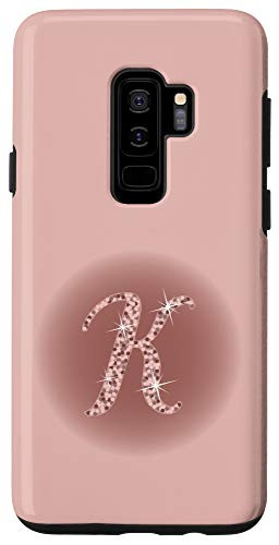Galaxy S9 plus Initial K Script Letter Rose Pink and Mauve Case