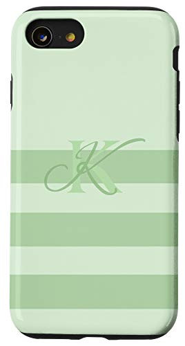 iPhone SE -2020- - 7 - 8 Pastel Mint Green Stripes Letter K Initial Monogram Case
