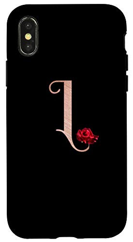 iPhone X-XS Letter L rose pink monogram phone case initial L black Case