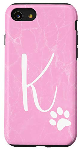 iPhone SE -2020- - 7 - 8 Pink Paw Print Phone Case with Letter KInitial Monogrammed Case