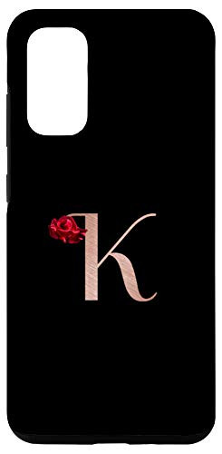Galaxy S20 Letter K rose pink monogram phone case initial K black Case