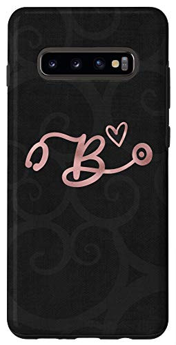 Galaxy S10 plus Cute Letter B Initial Monogram Nurse Pink Stethoscope Case