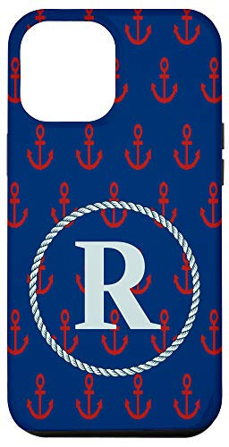 iPhone 12 Pro Max Name Initial Letter R Monogram Red Anchor Graphic Pattern Case