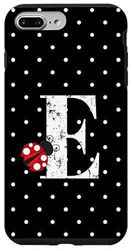iPhone 7 Plus-8 Plus Ladybug Black White Polka Dots Monogram Initial Letter E Case