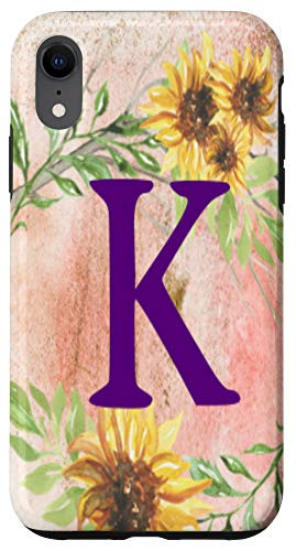 iPhone XR Watercolor Flower Monogram Letter K Blush Background Case