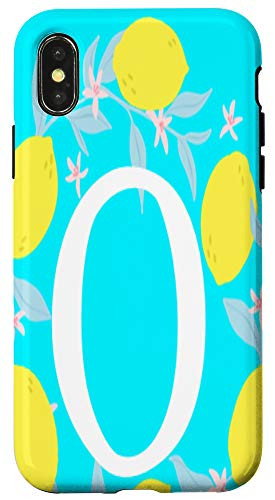 iPhone X-XS Letter O Monogram Yellow Lemon Teal Blue Background Wreath Case