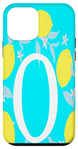 iPhone 12 mini Letter O Monogram Yellow Lemon Teal Blue Background Wreath Case
