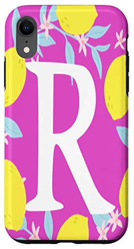 iPhone XR Letter R Monogram Yellow Lemon Bright Pink Background Wreath Case