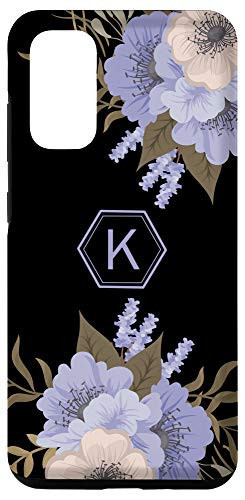 Galaxy S20 Letter K Initial Monogram Blue Flowers Floral On Black Gift Case