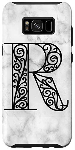 Galaxy S8 plus First Last Name Initial Letter R on White Black Design Case