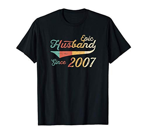 Mens 14 year Wedding Anniversary Gift Him Epic Husband Since 2007 T-Shirt